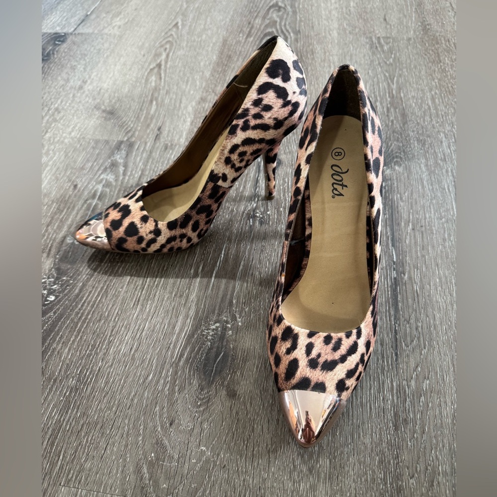 Dots Animal Leopard Print Heels with Metallic Tips 8